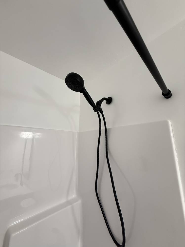 Handheld shower and curved rod